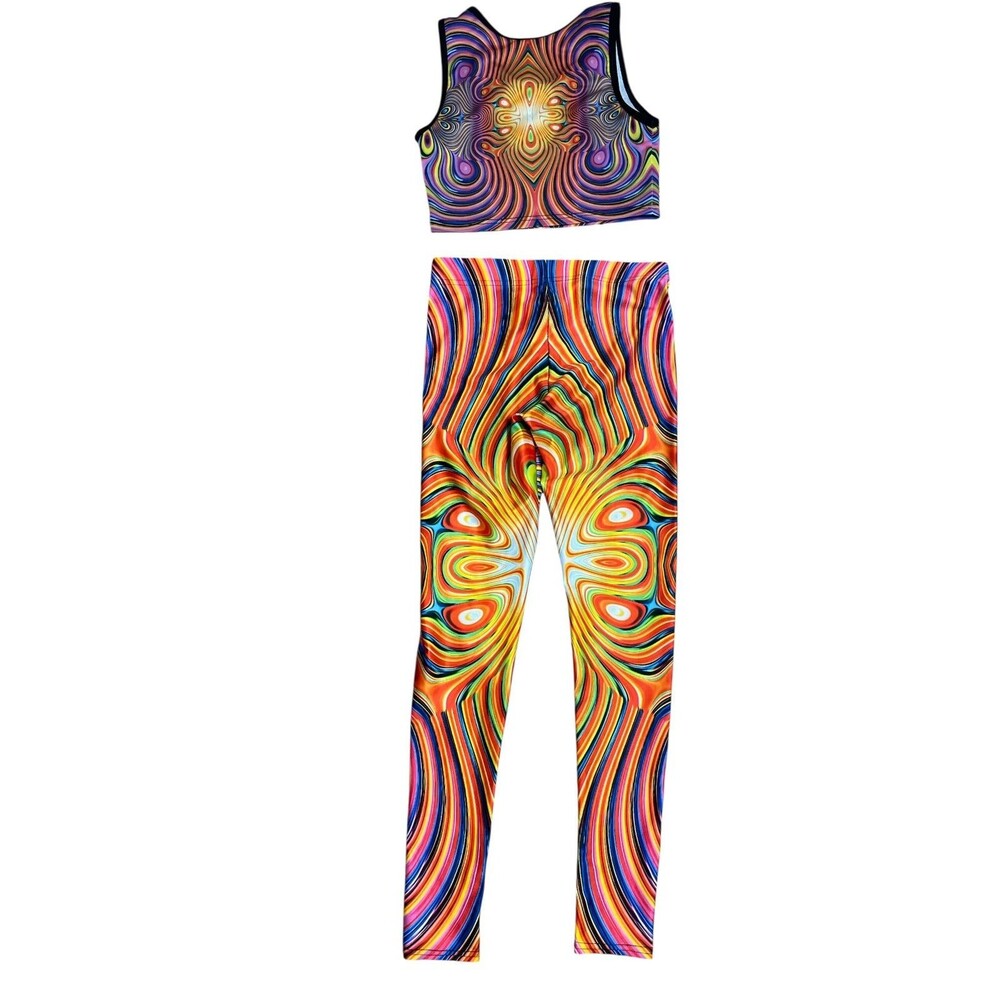 Kevinphychedelik Psychedelic Rainbow Hypnosis Yoga Leggings  and Top Size S gym